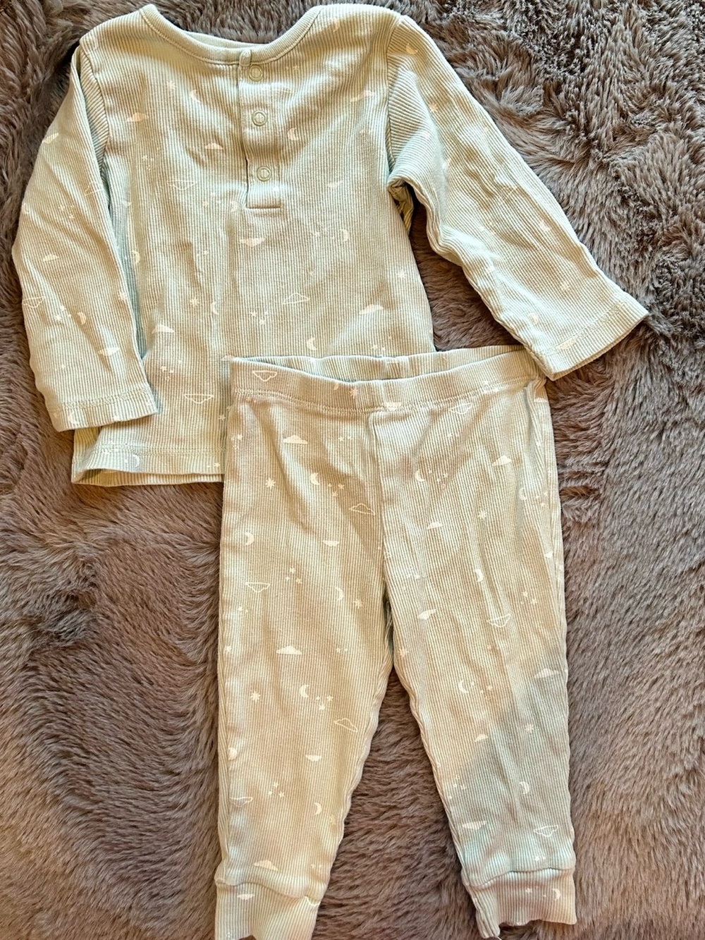 Kids' Soft Ribbed Pajama Set in Light Sage Green